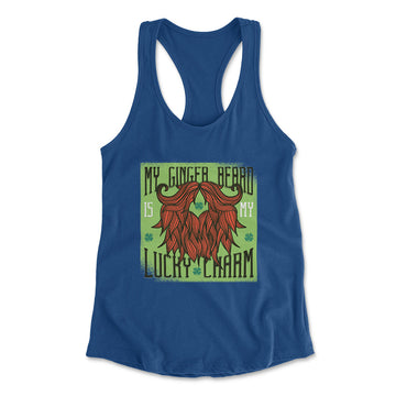 My Ginger Beard Is My Lucky Charm Womens Racerback Tank in Royal color